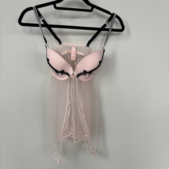 Victoria's Secret Pink and Black Chemise with Lace Detail 36D/M - Picture 1 of 10